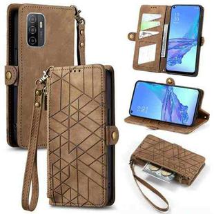 For OPPO A53 2020 Geometric Zipper Wallet Side Buckle Leather Phone Case(Brown)