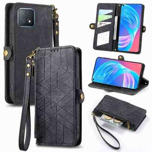 For OPPO A72 5G Geometric Zipper Wallet Side Buckle Leather Phone Case(Black)