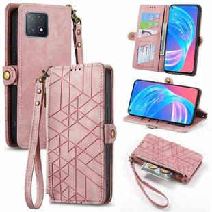 For OPPO A72 5G Geometric Zipper Wallet Side Buckle Leather Phone Case(Pink)