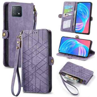 For OPPO A72 5G Geometric Zipper Wallet Side Buckle Leather Phone Case(Purple)