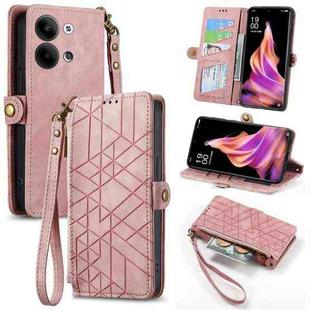 For OPPO Reno9 /9 Pro 5G Geometric Zipper Wallet Side Buckle Leather Phone Case(Pink)