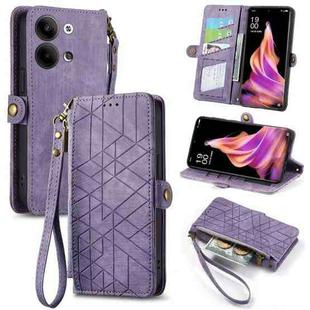 For OPPO Reno9 /9 Pro 5G Geometric Zipper Wallet Side Buckle Leather Phone Case(Purple)