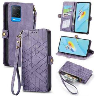 For OPPO A54 5G/A74 5G/A93 5G Geometric Zipper Wallet Side Buckle Leather Phone Case(Purple)