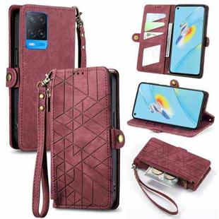For OPPO A54 5G/A74 5G/A93 5G Geometric Zipper Wallet Side Buckle Leather Phone Case(Red)