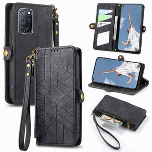 For OPPO A52/A72/A92 Geometric Zipper Wallet Side Buckle Leather Phone Case(Black)