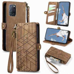 For OPPO A52/A72/A92 Geometric Zipper Wallet Side Buckle Leather Phone Case(Brown)