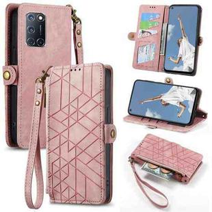 For OPPO A52/A72/A92 Geometric Zipper Wallet Side Buckle Leather Phone Case(Pink)
