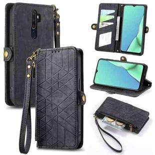 For OPPO A9 2020 / A5 2020 Geometric Zipper Wallet Side Buckle Leather Phone Case(Black)