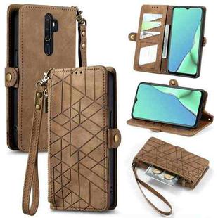 For OPPO A9 2020 / A5 2020 Geometric Zipper Wallet Side Buckle Leather Phone Case(Brown)