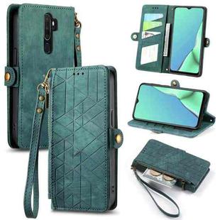 For OPPO A9 2020 / A5 2020 Geometric Zipper Wallet Side Buckle Leather Phone Case(Green)