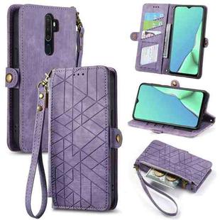 For OPPO A9 2020 / A5 2020 Geometric Zipper Wallet Side Buckle Leather Phone Case(Purple)