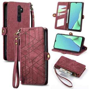 For OPPO A9 2020 / A5 2020 Geometric Zipper Wallet Side Buckle Leather Phone Case(Red)