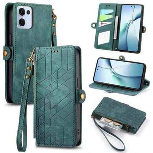 For OPPO Reno13 Geometric Zipper Wallet Side Buckle Leather Phone Case(Green)