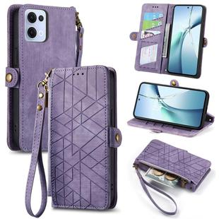 For OPPO Reno13 Geometric Zipper Wallet Side Buckle Leather Phone Case(Purple)