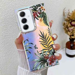 For Samsung Galaxy A55 5G Electroplating Laser Flower Texture TPU Phone Case(Leaves AH12)