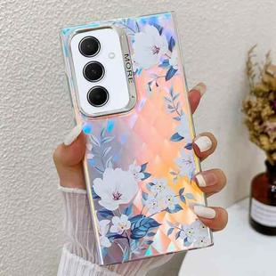 For Samsung Galaxy A55 5G Electroplating Laser Flower Texture TPU Phone Case(White Flower AH10)
