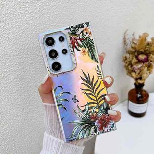 For Samsung Galaxy S24 Ultra 5G Electroplating Laser Flower Texture TPU Phone Case(Leaves AH12)