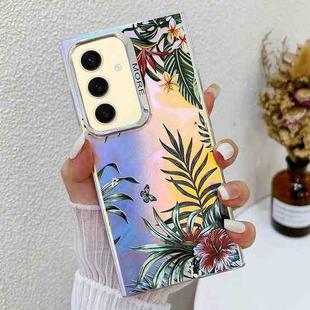 For Samsung Galaxy S24+ 5G Electroplating Laser Flower Texture TPU Phone Case(Leaves AH12)