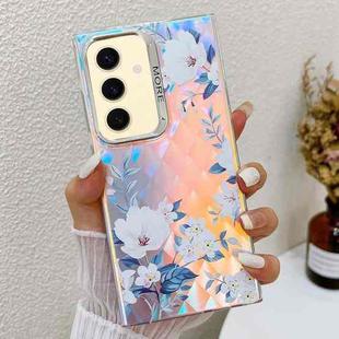 For Samsung Galaxy S24+ 5G Electroplating Laser Flower Texture TPU Phone Case(White Flower AH10)