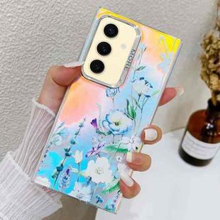For Samsung Galaxy S24+ 5G Electroplating Laser Flower Texture TPU Phone Case(Blue Flower AH8)