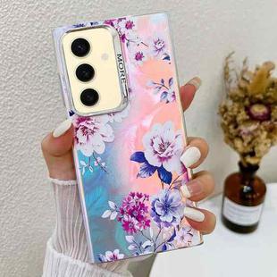 For Samsung Galaxy S24 5G Electroplating Laser Flower Texture TPU Phone Case(Peony AH11)