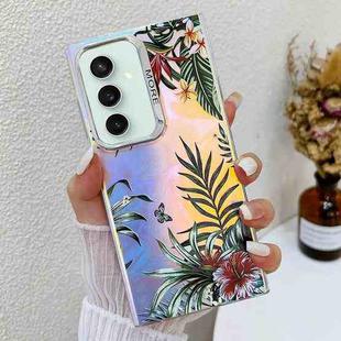 For Samsung Galaxy S23 FE 5G Electroplating Laser Flower Texture TPU Phone Case(Leaves AH12)
