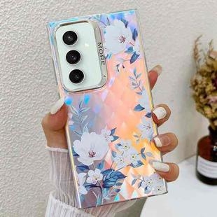 For Samsung Galaxy S23 FE 5G Electroplating Laser Flower Texture TPU Phone Case(White Flower AH10)