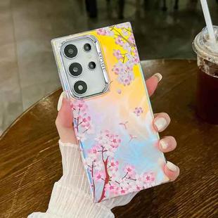 For Samsung Galaxy S23 Ultra 5G Electroplating Laser Flower Texture TPU Phone Case(Peach Blossom AH4)