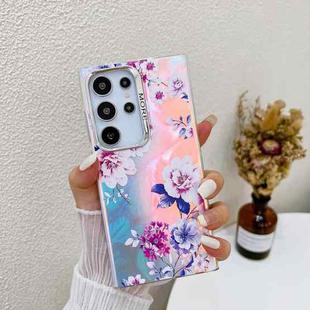 For Samsung Galaxy S23 Ultra 5G Electroplating Laser Flower Texture TPU Phone Case(Peony AH11)