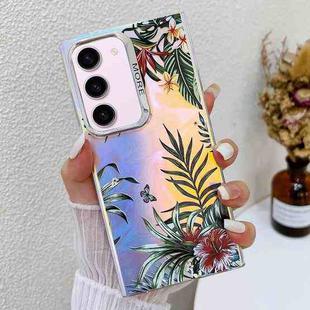 For Samsung Galaxy S23+ 5G Electroplating Laser Flower Texture TPU Phone Case(Leaves AH12)