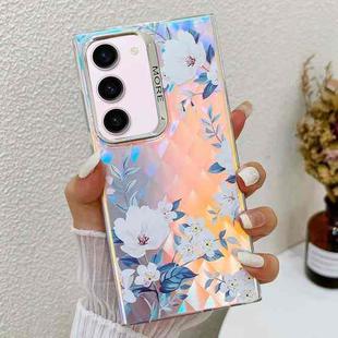 For Samsung Galaxy S23+ 5G Electroplating Laser Flower Texture TPU Phone Case(White Flower AH10)