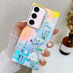 For Samsung Galaxy S23+ 5G Electroplating Laser Flower Texture TPU Phone Case(Blue Flower AH8)