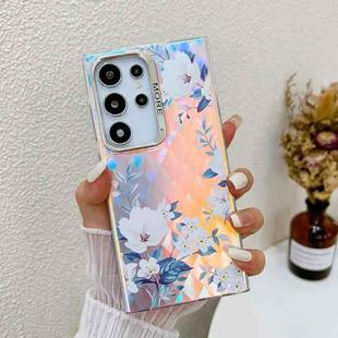 For Samsung Galaxy S22 Ultra 5G Electroplating Laser Flower Texture TPU Phone Case(White Flower AH10)