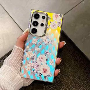 For Samsung Galaxy S22 Ultra 5G Electroplating Laser Flower Texture TPU Phone Case(Rose AH15)
