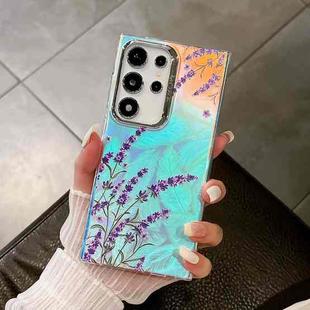 For Samsung Galaxy S22 Ultra 5G Electroplating Laser Flower Texture TPU Phone Case(Lavender AH14)