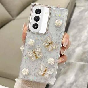 For Samsung Galaxy S22 5G Three-dimensional Butterfly Glitter TPU  Phone Case(Gold)