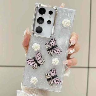 For Samsung Galaxy S22 Ultra 5G Three-dimensional Butterfly Glitter TPU  Phone Case(Pink)