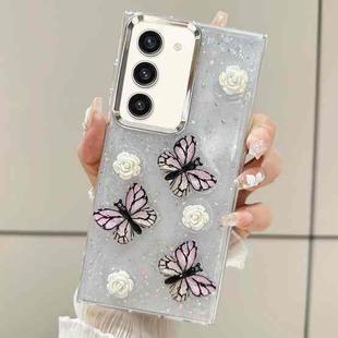 For Samsung Galaxy S23 5G Three-dimensional Butterfly Glitter TPU  Phone Case(Pink)