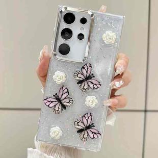 For Samsung Galaxy S23 Ultra 5G Three-dimensional Butterfly Glitter TPU  Phone Case(Pink)