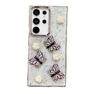 For Samsung Galaxy S25 Ultra 5G Three-dimensional Butterfly Glitter TPU  Phone Case(Pink)
