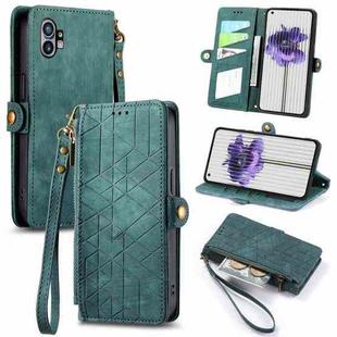 For Nothing Phone 1 Geometric Zipper Wallet Side Buckle Leather Phone Case(Green)