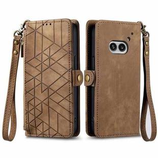 For Nothing Phone 2a Geometric Zipper Wallet Side Buckle Leather Phone Case(Brown)