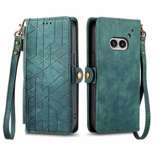 For Nothing Phone 2a Geometric Zipper Wallet Side Buckle Leather Phone Case(Green)