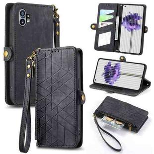 For Nothing Phone 2 Geometric Zipper Wallet Side Buckle Leather Phone Case(Black)