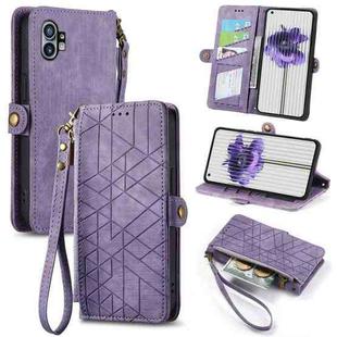 For Nothing Phone 2 Geometric Zipper Wallet Side Buckle Leather Phone Case(Purple)