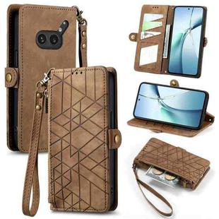 For Nothing Phone 2a Plus Geometric Zipper Wallet Side Buckle Leather Phone Case(Brown)