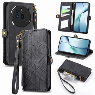 For Nothing Phone 3a Geometric Zipper Wallet Side Buckle Leather Phone Case(Black)