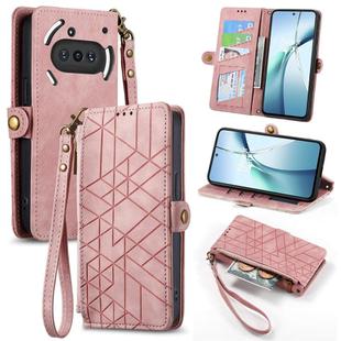 For Nothing Phone 3a Geometric Zipper Wallet Side Buckle Leather Phone Case(Pink)