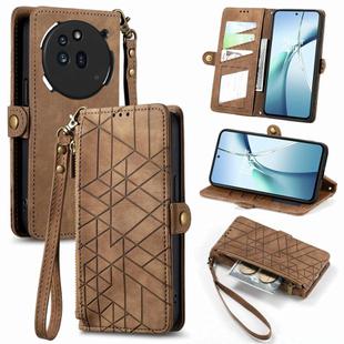 For Nothing Phone 3a Pro Geometric Zipper Wallet Side Buckle Leather Phone Case(Brown)