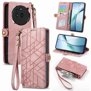 For Nothing Phone 3a Pro Geometric Zipper Wallet Side Buckle Leather Phone Case(Pink)